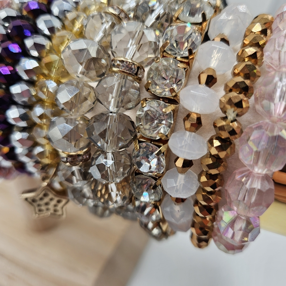 NEW VINTAGE Mixed Color Faceted Glass Beaded Stretch Bracelet Lot of 11 - Picture 3 of 6